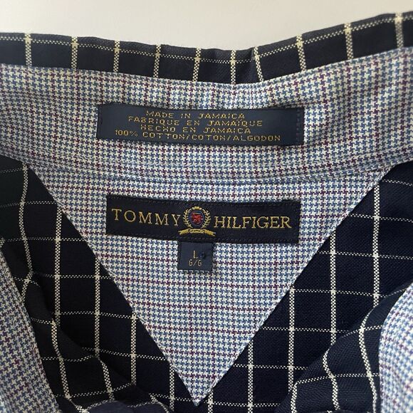 Vintage Tommy Hilfiger Navy Blue Windowpane  Button Up Shirt Long-Sleeve L Crest - Picture 10 of 11